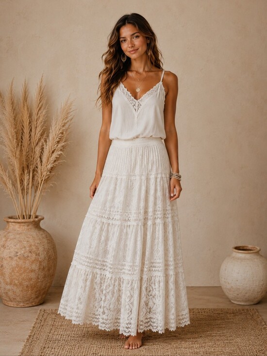 Studio West Dresses & Skirts - 281.Studio West White Lace Tiered Maxi Skirt With Lining